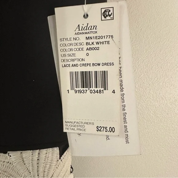 Aidan by Aidan Mattox black white floral lace mini dress one-shoulder bow NWT - Picture 6 of 10